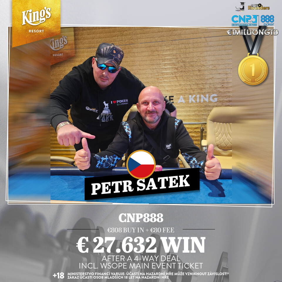 Petr Satek víťazom CNP888, Patrik Jaroš chipleaderom Main Eventu